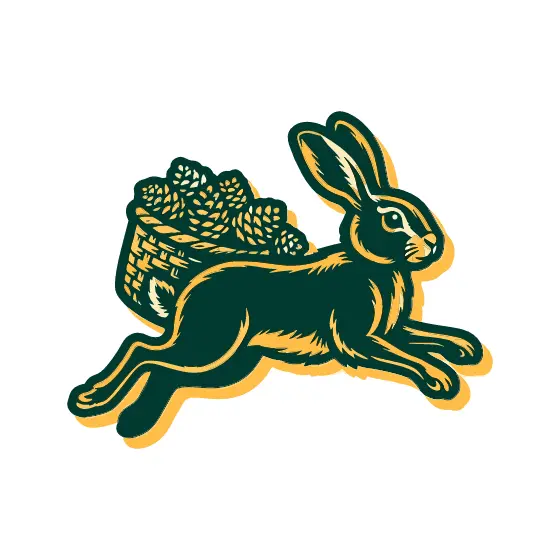 Dark Hare Carrying Pinecone Basket