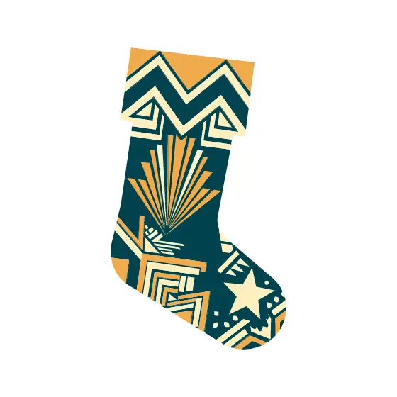 Busy Teal Stocking With Stepped Geometric Pattern
