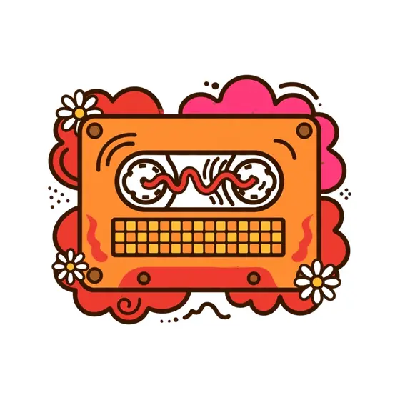 Orange Cassette Tape With Red Wavy Clouds
