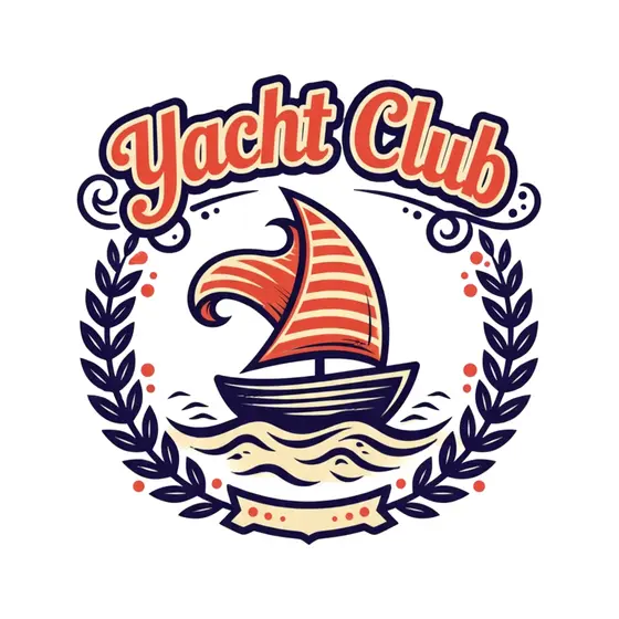 Coral Sailboat Badge With Laurel Wreath