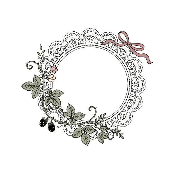 Circular Lace Doily Frame With Blackberry Vines