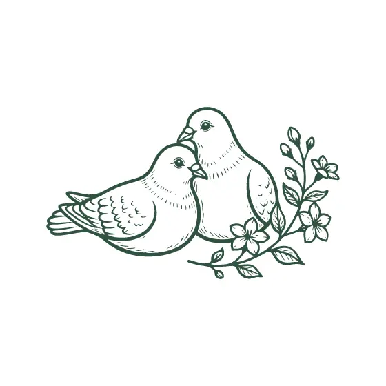 Doves Nestled Beside Jasmine Branch