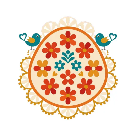 Folk Flower Egg Veil With Birds