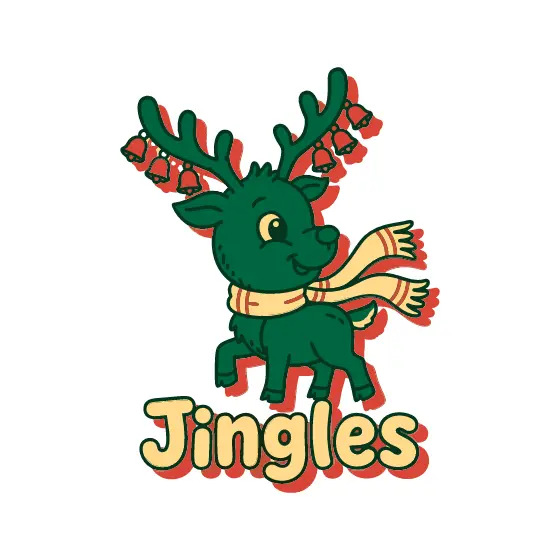 Cheerful Green Reindeer With Bells and Scarf