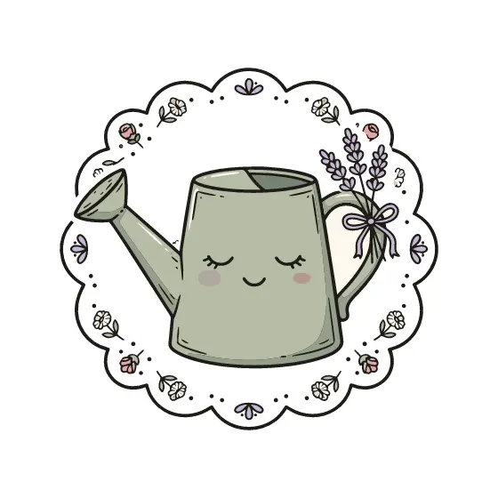 Rosy-Cheeked Watering Can With Lavender Bouquet