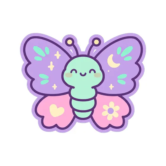 Lavender Butterfly With Moon and Flowers