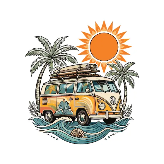 Retro Surf Van with Palm Trees