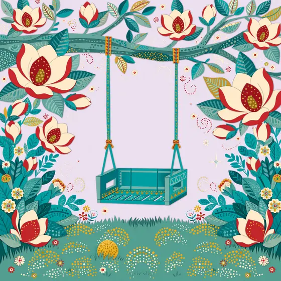 Teal Swing Under Magnolia Blooms