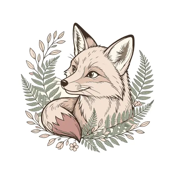 Fox Facing Right With Leaves