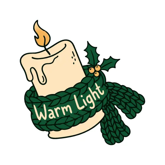 Tilted Candle With Holly and Scarf