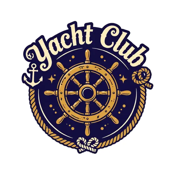 Cream Lettering Ship Wheel Emblem