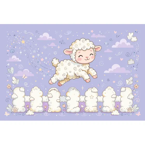 Hopping Curly Lamb Over Clouds