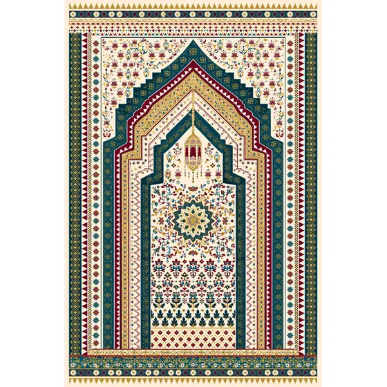 Ornate Arched Prayer Mat With Lamp