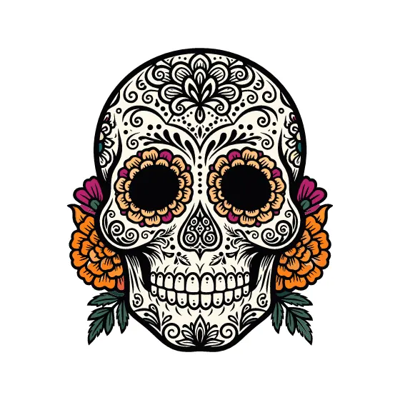 Sugar Skull With Marigold Flowers