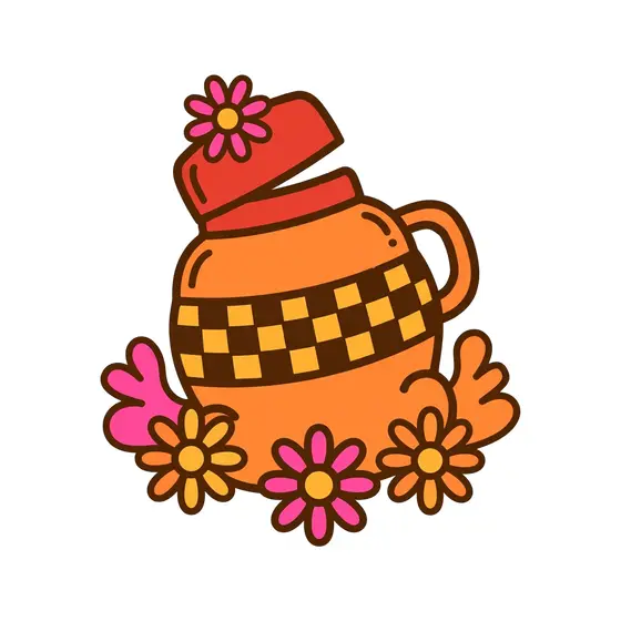 Orange Checkered Thermos With Red Cap