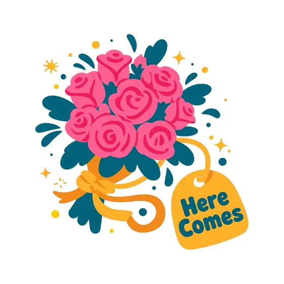 Pink Rose Bouquet With Here Comes Tag
