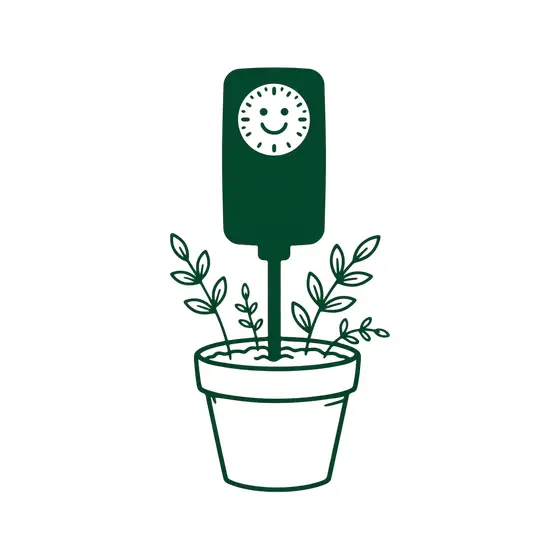 Moisture Meter Smiling Beside Potted Plant