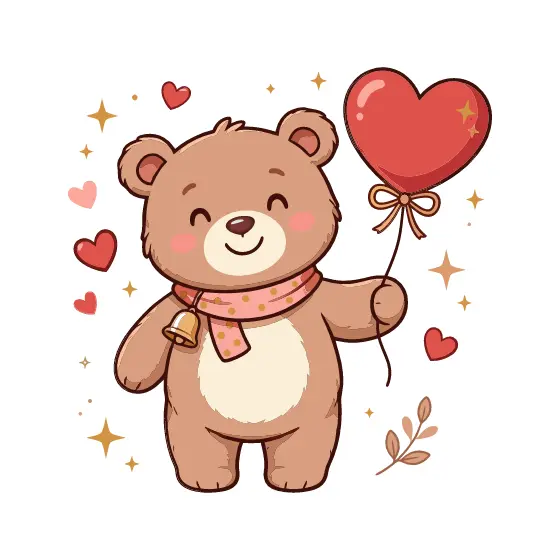Bear With Scarf and Heart Balloon