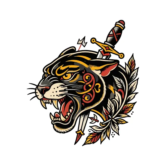 Panther Head with Dagger and Leaves
