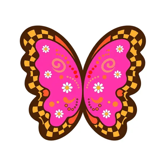 Hot Pink Butterfly With Checkered Border