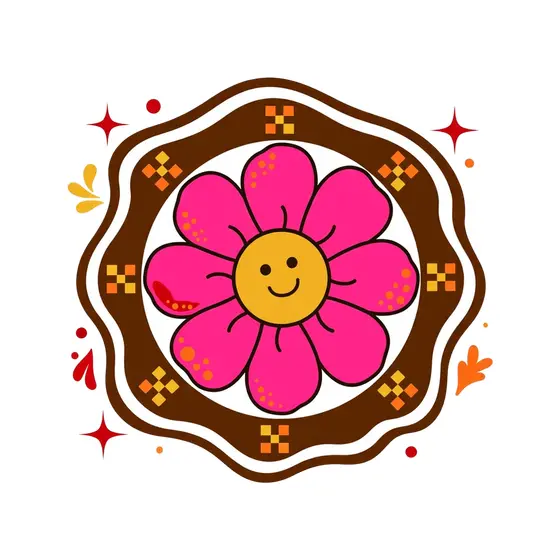 Hot Pink Daisy in Brown Frame