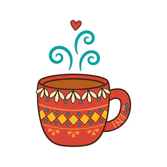 Red Folk Cocoa Mug With Hearts