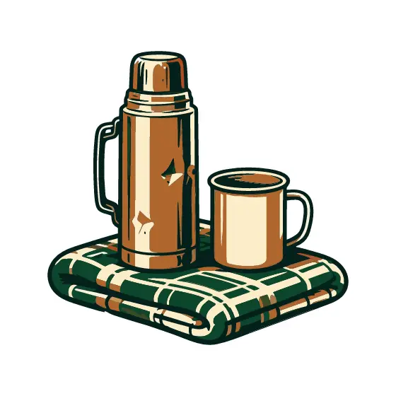 Dented Thermos and Mug on Plaid