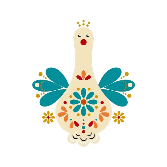 Cream Folk Goose With Teal Wings