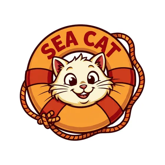Cat in Life Ring Says Sea Cat