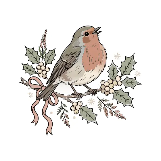 Fluffed Robin with Holly Sprig