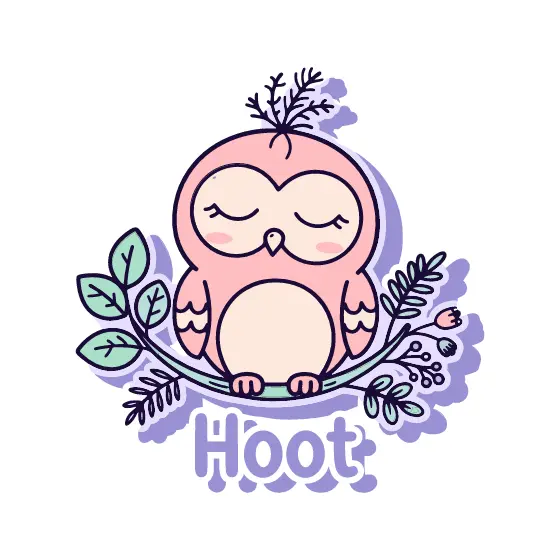 Pink Sleepy Owl With Hoot Lettering