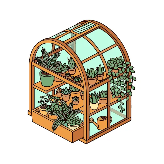 Wooden Greenhouse Full of Potted Plants