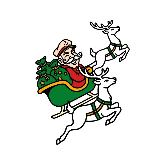 Captain Santa Sleigh With Two Reindeer