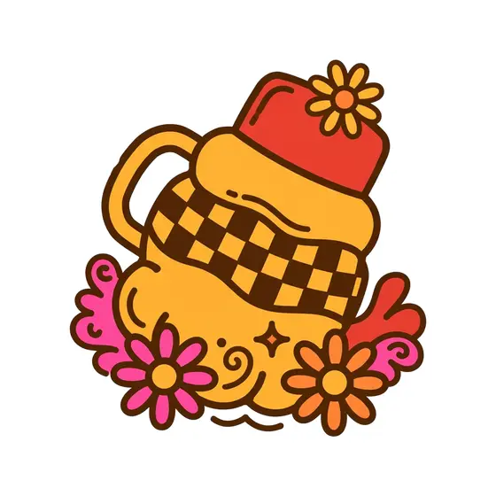Mustard Thermos Winking With Daisies