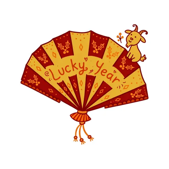 Holly-Patterned Lucky Year Fan