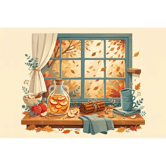 Apple Cider Jug on Autumn Windowsill