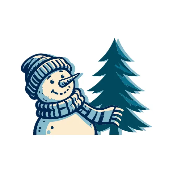 Snowman With Tall Pine Tree