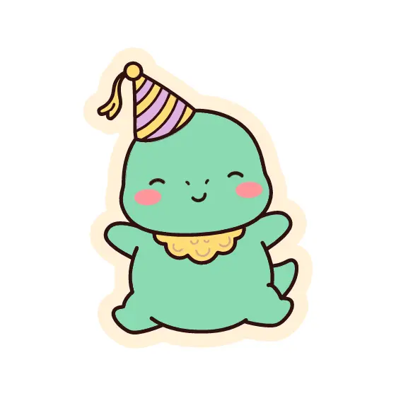 Standing Green Dino With Striped Party Hat