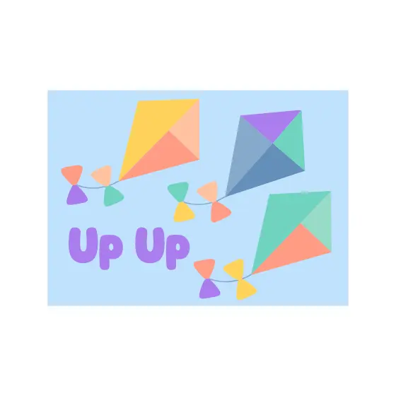 Up Up Kites Purple Text Layout Sky Blue