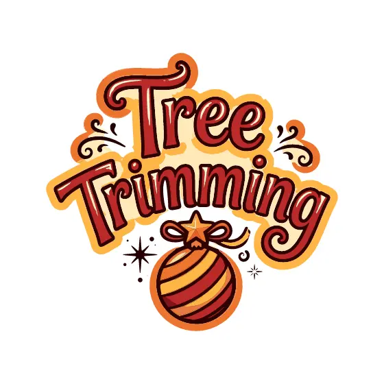 Tree Trimming Red Lettering With Striped Bauble