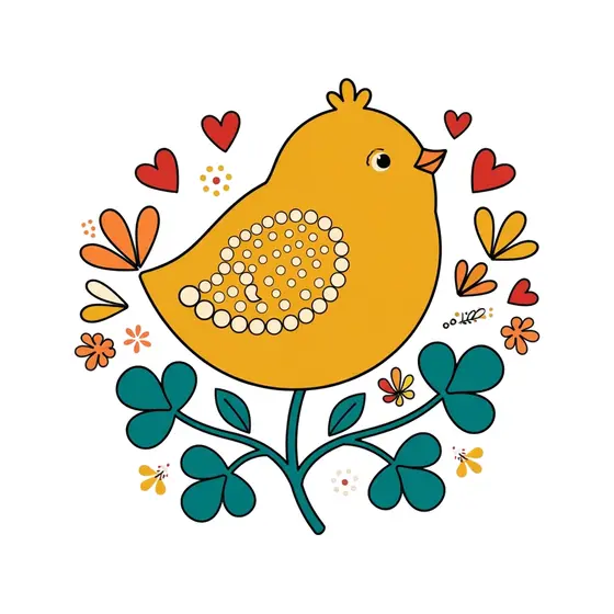 Crested Mustard Bird With Hearts