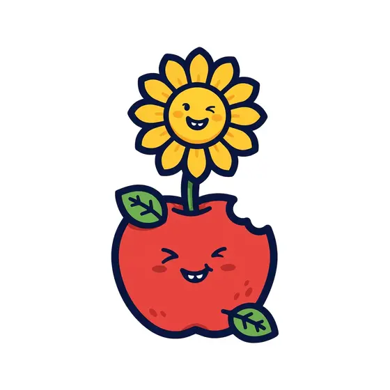Winking Apple Sunflower With Bite Mark