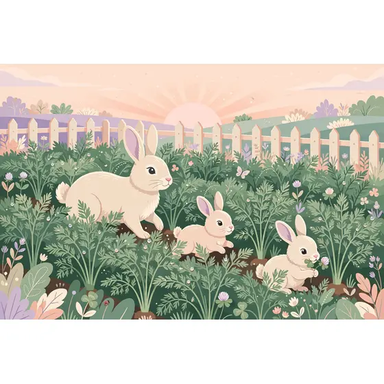 Mother Rabbit Leading Two Bunnies