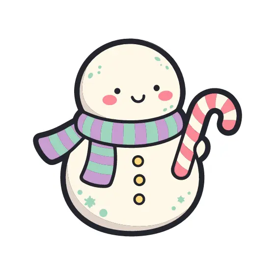 Striped Scarf Snowman With Candy Cane