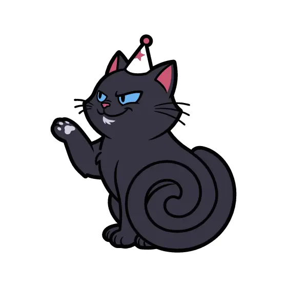 Black Cat Waving With Party Hat