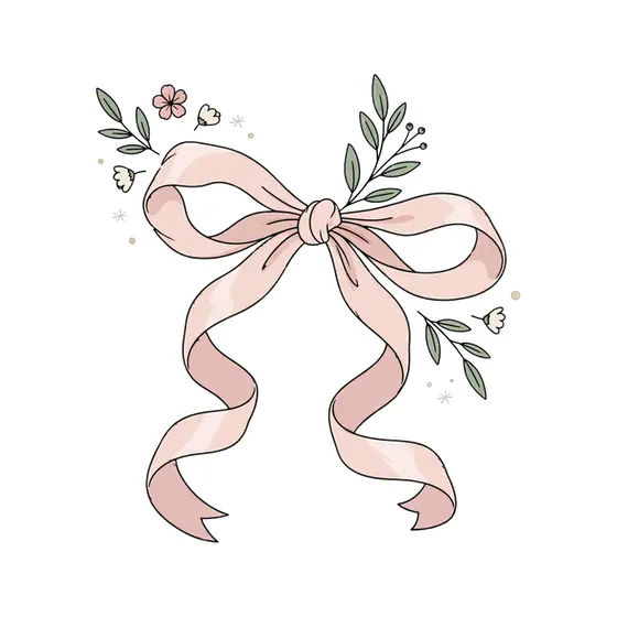 Blush Satin Bow With Sage Sprig