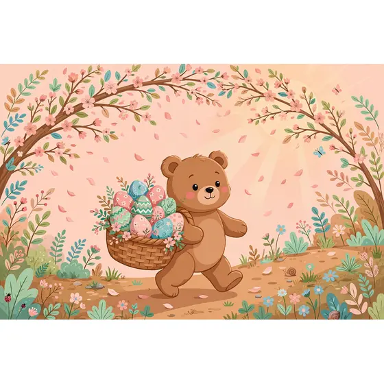 Brown Teddy Bear Carrying Easter Eggs