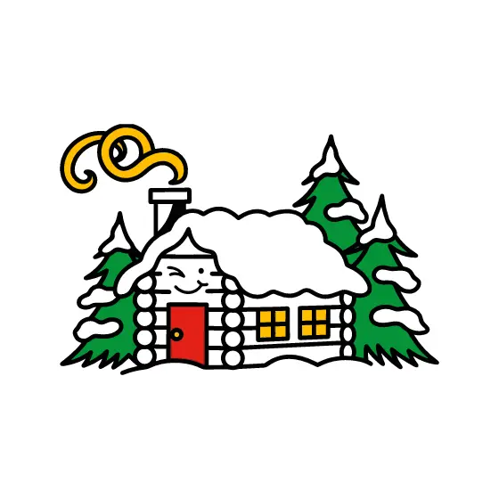 Snow-Covered Log Cabin With Smoke Curl