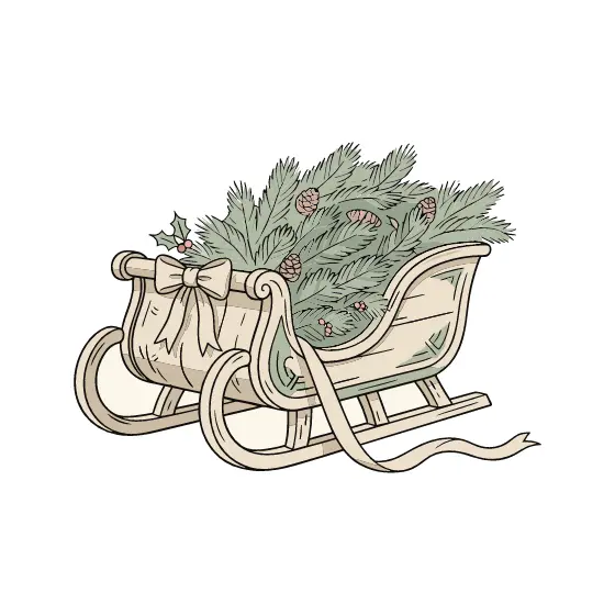 Vintage Wooden Sleigh With Pine Boughs