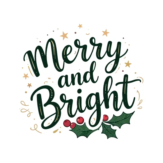 Merry and Bright Script Lettering With Holly